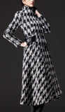Houndstooth Long Wool Coat - DESIGNER INSPIRED FASHIONS