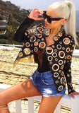Hole-Embellished Faux-Leather Jacket - Black, Silver or Gold - DESIGNER INSPIRED FASHIONS