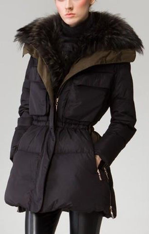 Fur Collar Elasticated Waist Short Down Coat - DESIGNER INSPIRED FASHIONS