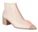 Mesh and Grosgrain Flower Cap Toe Short Boots, Pink