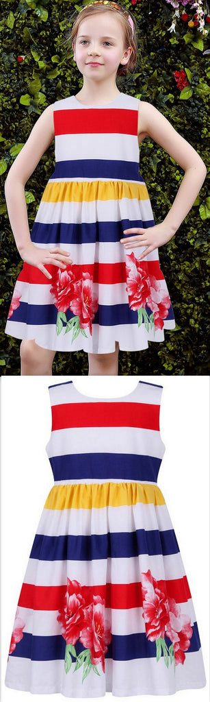 Striped Floral Printed Dress - DESIGNER INSPIRED FASHIONS