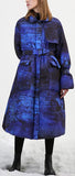 Blue & Black Abstract-Scenic Two-Toned Down-Fill Coat