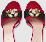 Velvet Mid-Heel Slide with Bee - Black or Red