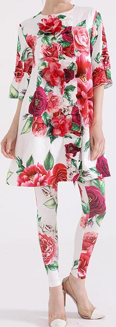 Peony Print Appliques Top and Pant Set