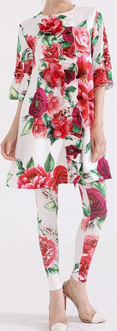 Peony Print Appliques Top and Pant Set