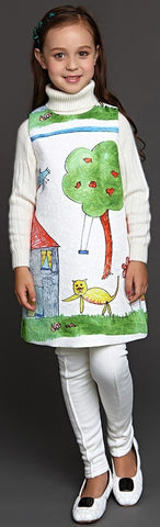 Child's Drawing Print Dress - DESIGNER INSPIRED FASHIONS