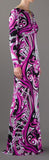 Long Printed Silk Gown in Purple - DESIGNER INSPIRED FASHIONS