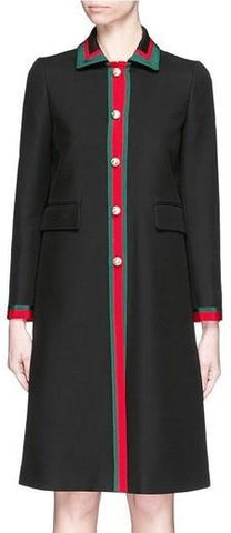 Web Ribbon Trim Coat in Black - DESIGNER INSPIRED FASHIONS