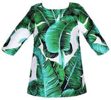 Banana Leaf Print Long Sleeve Dress - DESIGNER INSPIRED FASHIONS