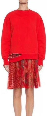 Paneled Zip Sweatshirt-Dress with Pleated Tulle Hem