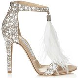 White Suede and Hot Fix Crystal Embellished Sandals - DESIGNER INSPIRED FASHIONS