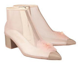 Mesh and Grosgrain Flower Cap Toe Short Boots, Pink