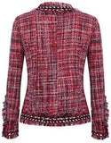 Fringed Tweed Knit Jacket in Red or Grey - DESIGNER INSPIRED FASHIONS