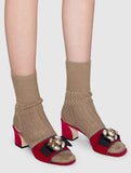 Velvet Mid-Heel Slide with Bee - Black or Red