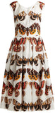 Butterfly-Print Pleated Cotton Dress