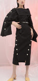 Button-Embellished Backless Dress- Apricot or Black