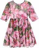 Floral Print Silk Dress with Appliques