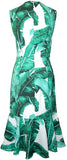 Banana Leaf-Print Sleeveless Fluted-Hem Dress - DESIGNER INSPIRED FASHIONS