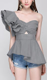 'MarÌ_a De M̬dici' Asymmetrical Peplum Gingham Top - DESIGNER INSPIRED FASHIONS