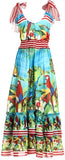 Tropical Parrot Print Long Sundress - DESIGNER INSPIRED FASHIONS
