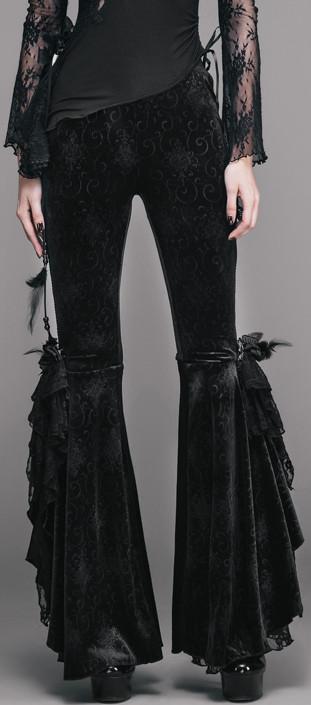 Black Flared Floral Applique Velour Pants - DESIGNER INSPIRED FASHIONS