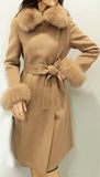 Fur-Trim Wool Wrap Coat - (Grey, Pink, Light Brown) - DESIGNER INSPIRED FASHIONS