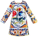 'Majolica' Print Long-Sleeve Dress - DESIGNER INSPIRED FASHIONS