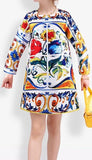 'Majolica' Print Long-Sleeve Dress - DESIGNER INSPIRED FASHIONS