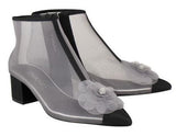 Mesh and Grosgrain Flower Cap Toe Short Boots