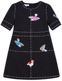 Bird-Embroidered Black Dress - DESIGNER INSPIRED FASHIONS