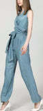 Draped V-Neck Jumpsuit - (Light Blue, Green, Terracotta Red) - DESIGNER INSPIRED FASHIONS