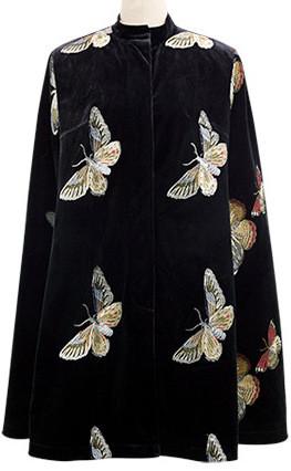 Velour Cape Coat with Embroidery - DESIGNER INSPIRED FASHIONS