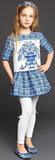 Blue & White Majolica Tile Print Tunic Dress - DESIGNER INSPIRED FASHIONS