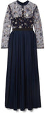 Embellished Tulle and Pleated Crepe de Chine Maxi Dress