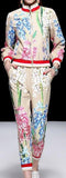 Floral and Web-Stripe Jacket and Pant Set