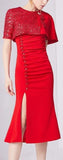 Embellished Ruched Cape Dress