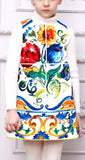 'Majolica' Tile Printed Mother & Daughter Matching Dresses - DESIGNER INSPIRED FASHIONS