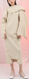 Button-Embellished Backless Dress- Apricot or Black