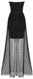 Strapless Bandage Polka Dot Tulle Gown, Black