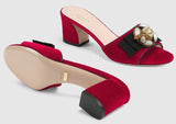 Velvet Mid-Heel Slide with Bee - Black or Red