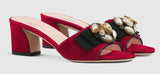 Velvet Mid-Heel Slide with Bee - Black or Red