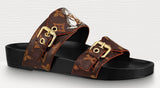 'Bom Dia' Flat Mule Monogram Canvas Shoes - Black or Brown