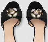 Velvet Mid-Heel Slide with Bee - Black or Red