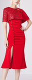 Embellished Ruched Cape Dress
