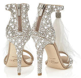 White Suede and Hot Fix Crystal Embellished Sandals - DESIGNER INSPIRED FASHIONS