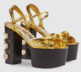 Metallic Leather Platform Sandals, Gold - DESIGNER INSPIRED FASHIONS