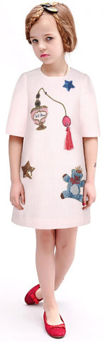 Embroidered Embellished Dress, Light Pink - DESIGNER INSPIRED FASHIONS