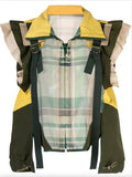 Buckled Paneled Checked Shirt, Green/Yellow