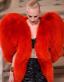 Faux-Fur Heart Cape Coat in Red - DESIGNER INSPIRED FASHIONS