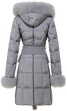 Fox-Fur Hooded Puffer Down Coat in Grey - DESIGNER INSPIRED FASHIONS